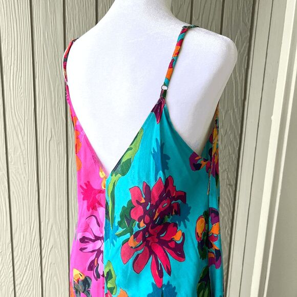 Anthropologie Handkerchief Hem Colorblock Floral Slip Dress Flex Size - Picture 7 of 12